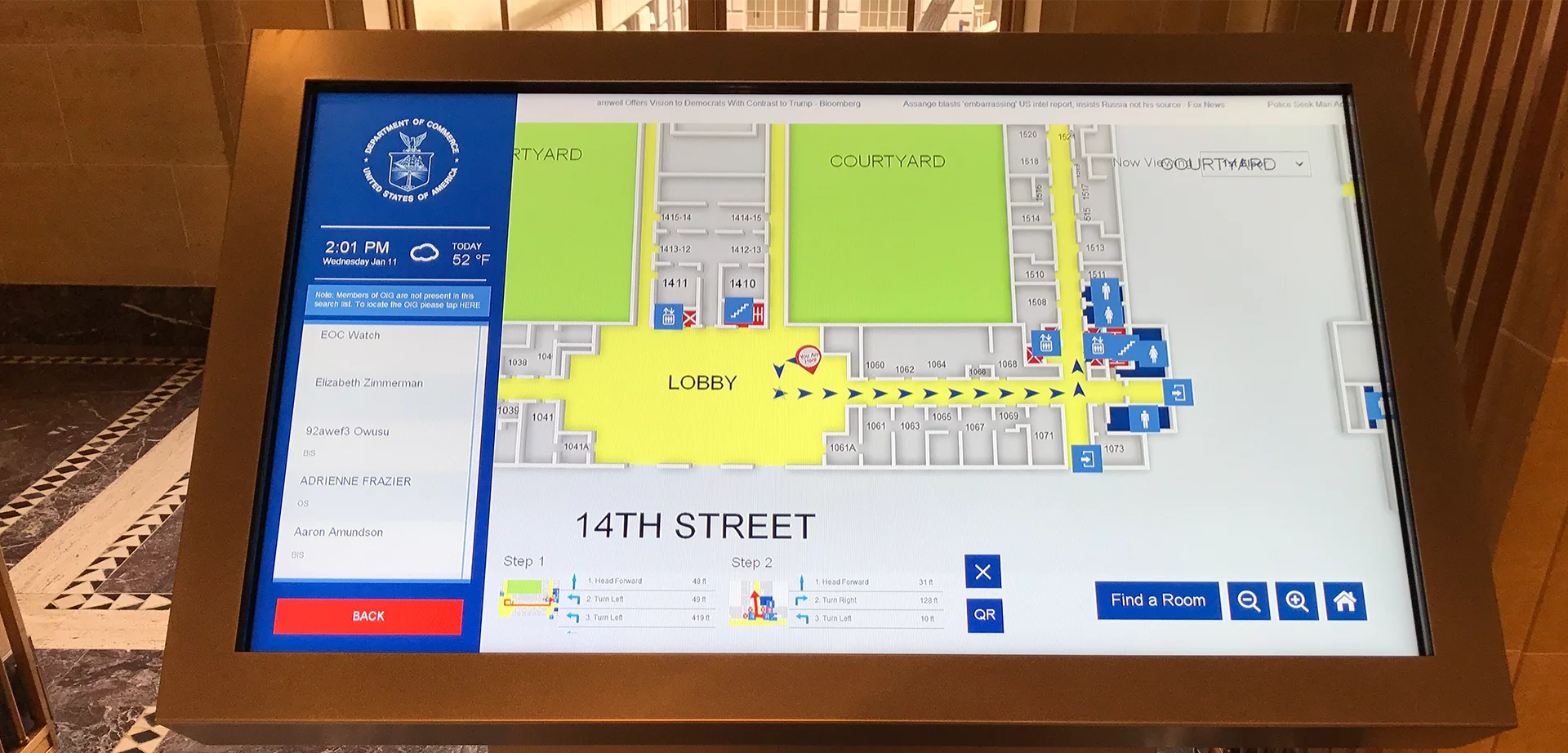 Washington D.C Government Agency Upgrades to New Free Standing Digital Signage System to Advance Facility Wayfinding