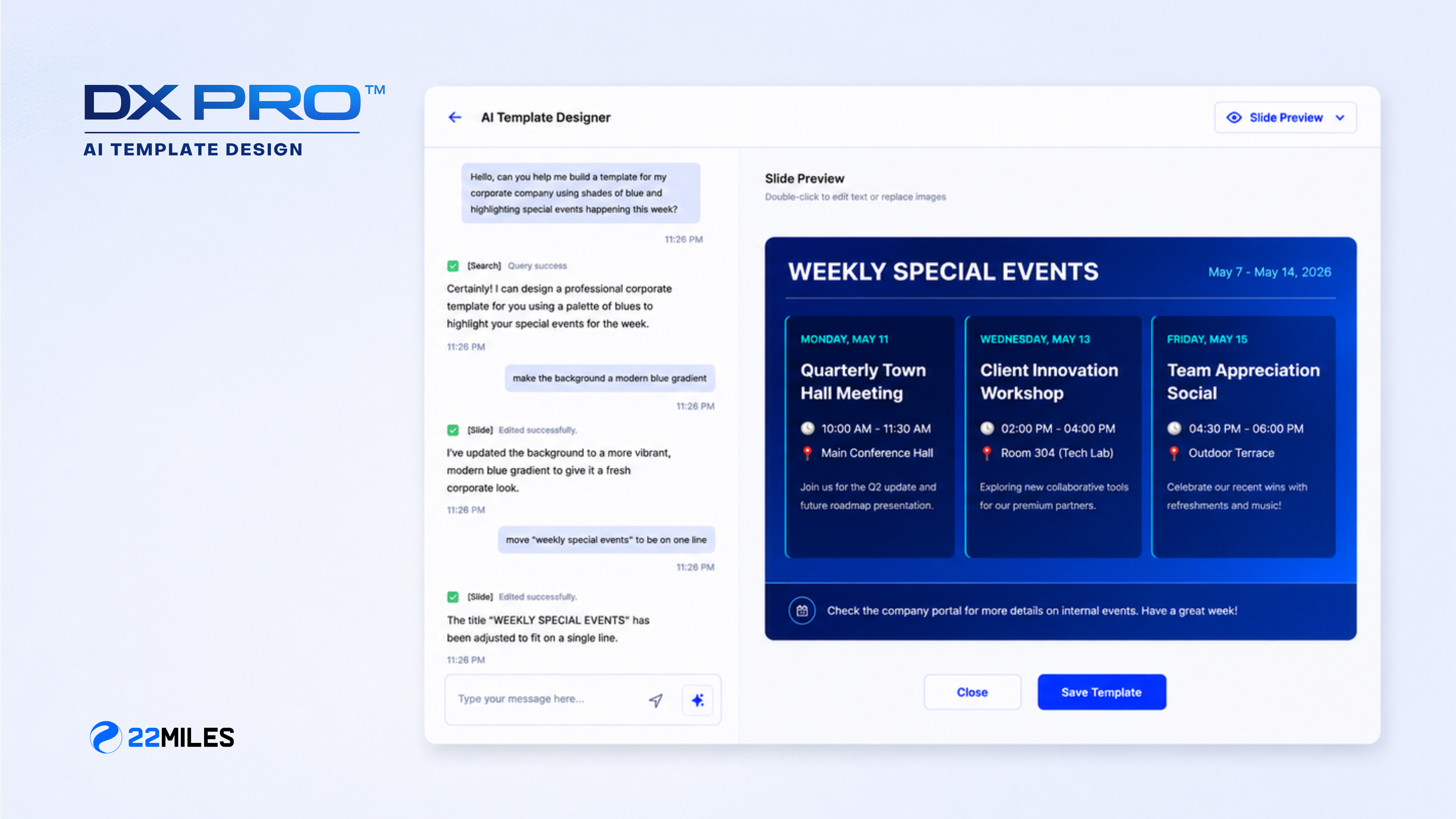 22Miles DX Pro Visual Experience Platform Template AI